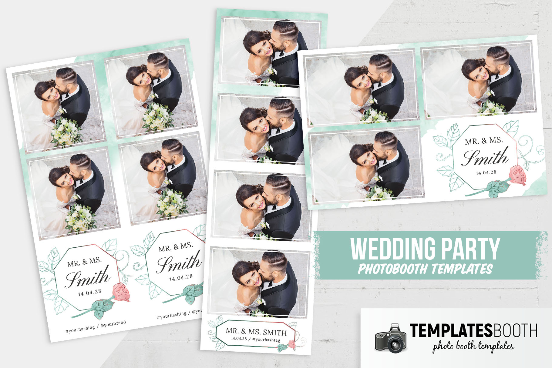 Watercolor Mint Wedding DSLR Booth Template